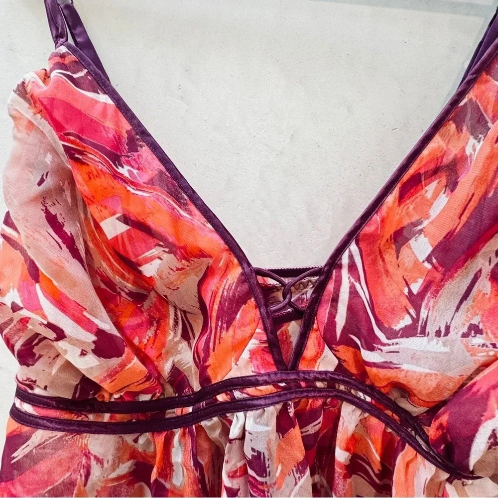 Cacique || Sheer Night Top & Thong in Vivid Multi Color Dreams 26/28 (3x) - Picture 7 of 10